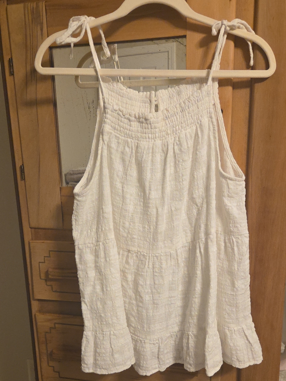 Women’s White Tie-Shoulder Gauze Tank Top